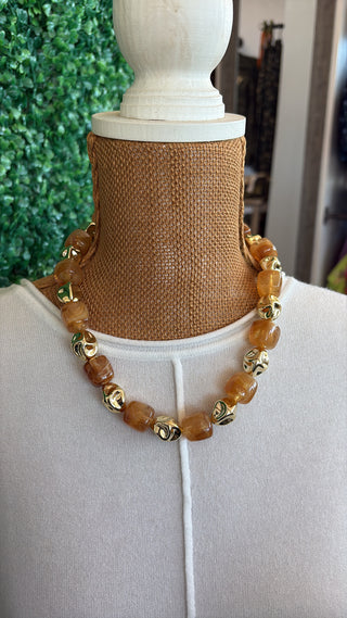Golden Ember Beaded Statement Necklace