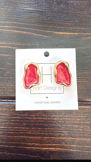 Red Gold-Trim Stud Earrings
