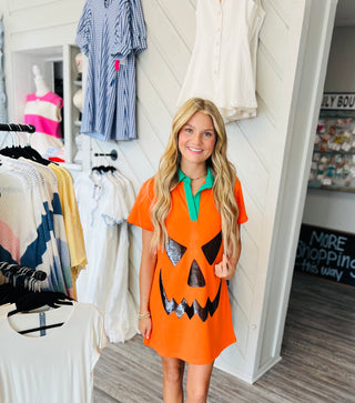 Queen of Sparkles Orange Pumpkin Collar Dress