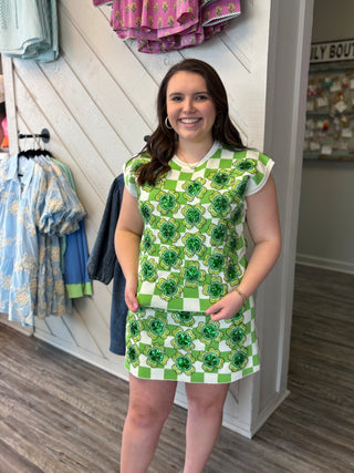 Queen of Sparkles Green and White Checkered Sequin Shamrock Sweater Top final sale