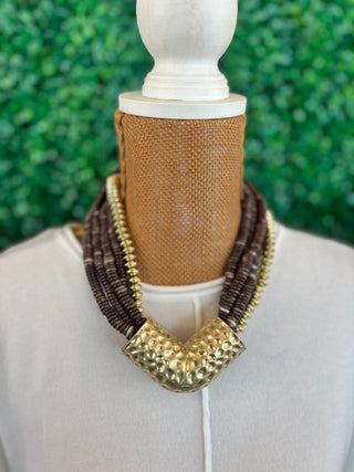 Cocoa Bronze Beaded Statement Necklace