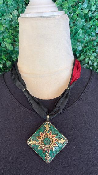 Emerald Mosaic Medallion Scarf Necklace