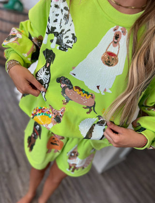 Queen of Sparkles Lime Green Halloween Dogs Sweatshirt