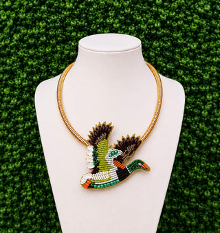 Beaded Flying Mallard Statement Necklace