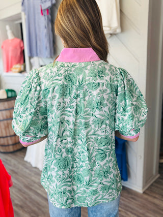 Garden Stroll Puff Sleeve Caftan Top