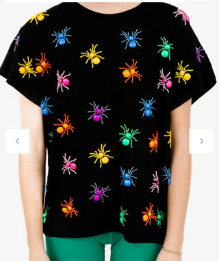Queen of Sparkles Black Multi Spider Tee