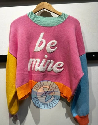 Queen of Sparkles Multi Pastel Colorblock Be Mine Sweater