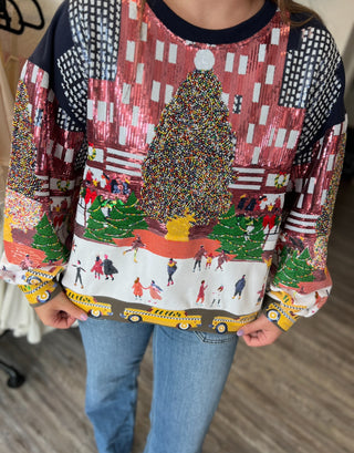 Queen of Sparkles Multi Sequin Rockefeller Center At Christmas Sweatshirt