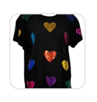 Queen of Sparkles Black Multi Sequin Heart Tee