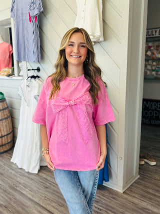 Sweet On You Mineral Wash Bow Tee