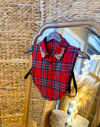 Red Tartan Sparkle Faux Collar