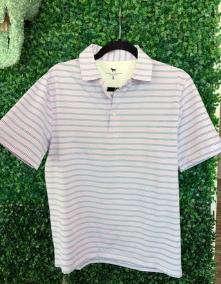 Simply Southern Men's Micro Stripe UPF Polo Purple Stripe