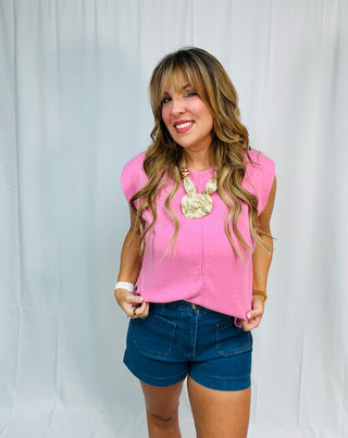 Rosé All Day Knit Cap Sleeve Top