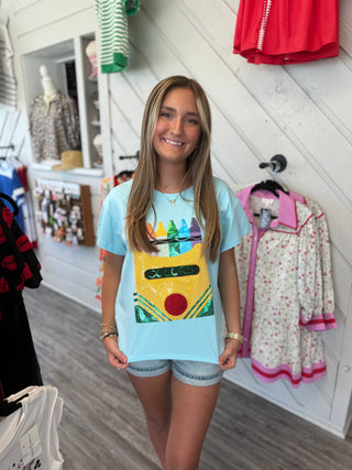 Queen of Sparkles Light Blue Crayon Tee