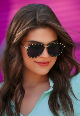 Show Stopper Studded Aviator Sunglasses