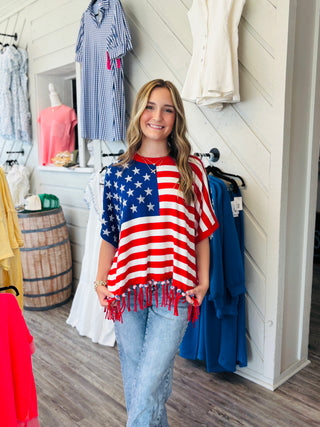 Queen of Sparkles American Flag Knit Poncho
