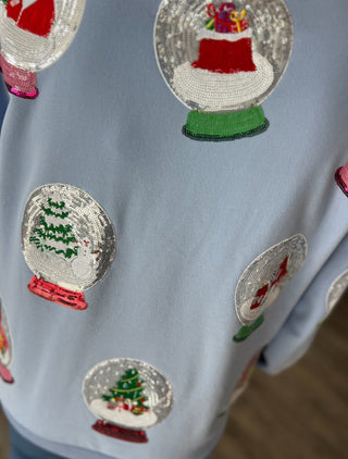 Queen of Sparkles Powder Blue Christmas Snow Globe Sweatshirt