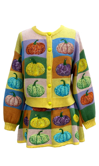 Queen of Sparkles Pastel Colorblock Pumpkin Button Up Cardigan