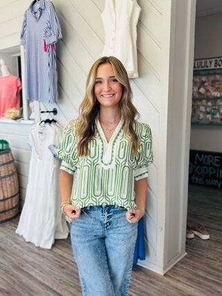 Retro Garden Puff Sleeve Blouse