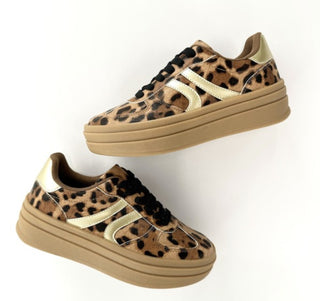 Stride Retro Platform Sneakers in Leopard Gold