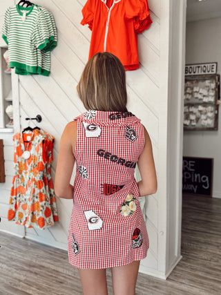 Queen of Sparkles Licensed UGA Mini Icon Gingham Collar Dress