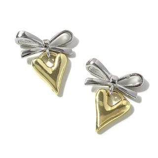 TWO TONED HEART EARRINGS