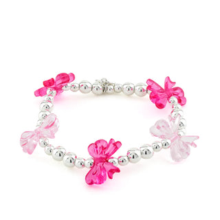 SILVER BOW BRACELET PINK