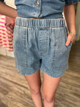 Denim Wide Pocket Shorts