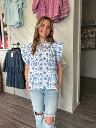 Simply Southern Ruffle Sleeve Floral Top