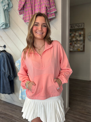 Simply Southern Quarter Zip Pullover in Coral