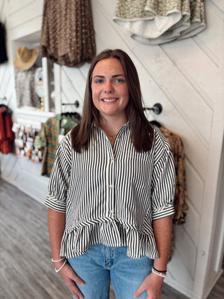 Marina Stripe Ruffle-Hem Shirt