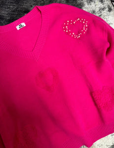 Textured Heart and Pearl Lux Sweater