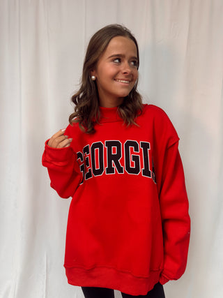 Red GA Print Reversible Mockneck Sweatshirt