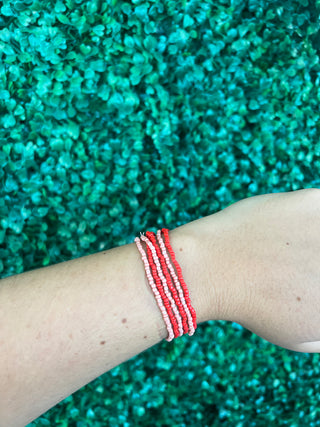 Pink and Red Beaded Bracelet Set