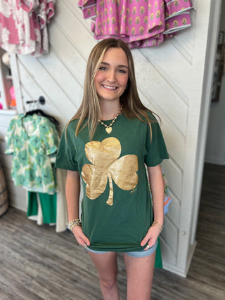 Golden Glitter Shamrock Graphic Tee