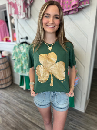 Golden Glitter Shamrock Graphic Tee