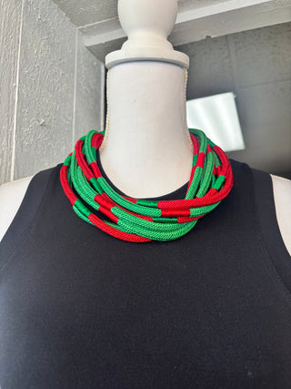 8 Strand Necklace Red and Green Necklace