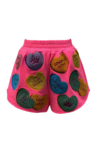 Queen of Sparkles Neon Pink Fuzzy Conversation Heart Shorts final sale