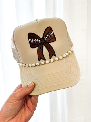 Football Bow Trucker Hat with Chain