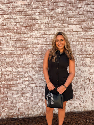 Effortlessly Chic Button Front Dress – Black
