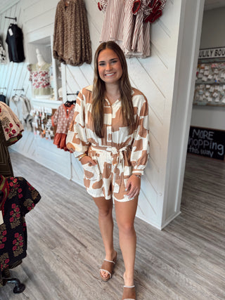 Meet Me in Santorini Terracotta Drift Button Down Romper
