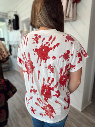 Queen of Sparkles White Sequin Bloody Hands Tee