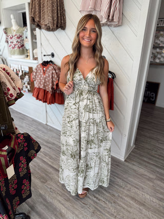 Meet Me in Santorini Olive Sketch Maxi Dress