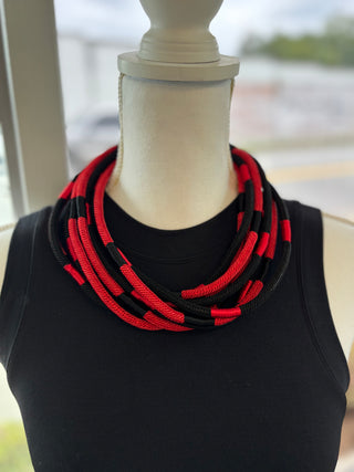 Make a Statement 8-strand Necklace in Black and Red