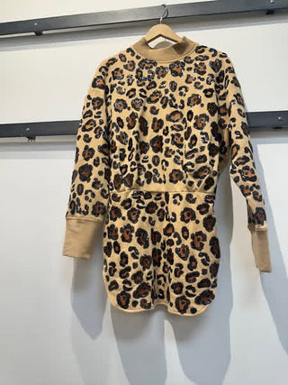 Queen of Sparkles Tan, Brown & Black Leopard Mock Neck Dress