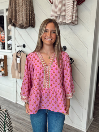 Mary Square Monroe Top Foulard Pink
