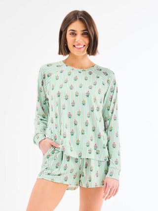Mary Square Annie Shorts Set | Cottage Stripes Green