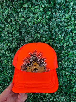 Feather Trucker Hat Bright Orange