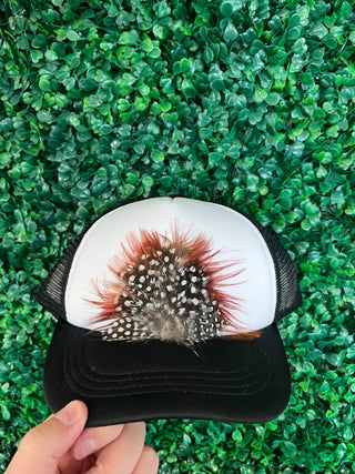 Feather Trucker Hat Black and White