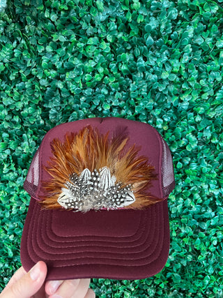 Feather Trucker Hat Maroon